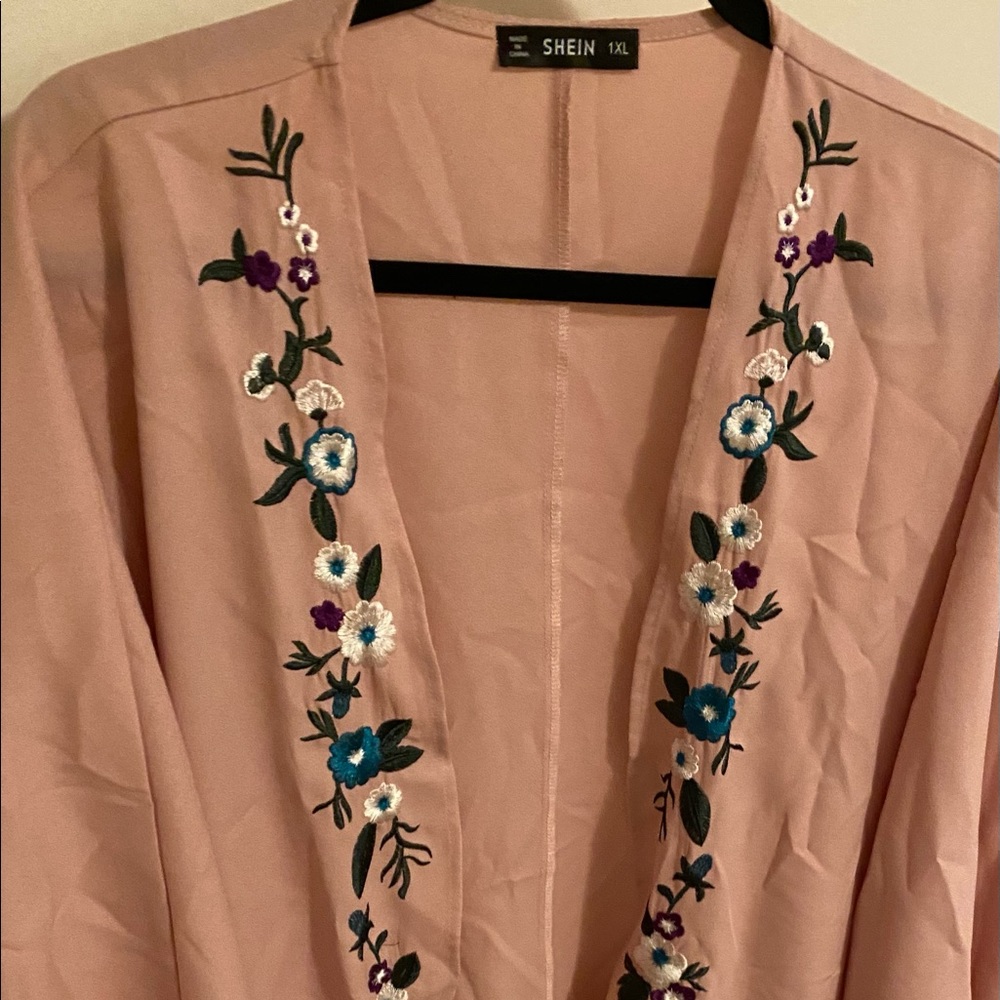 Rose Gold embroidered long duster 1X shein